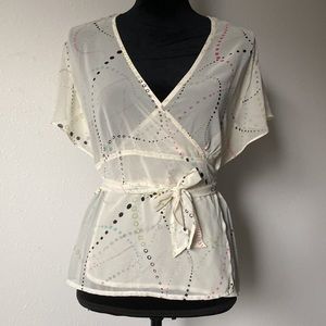 Sheer White Dotted Wraparound Blouse - New York & Company